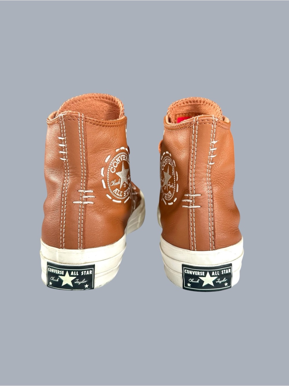 Converse Limited Ed. Chuck 70 Bold Stich Leather ‘Tawny Owl’ High-Top Sneakers - Picture 4 of 11